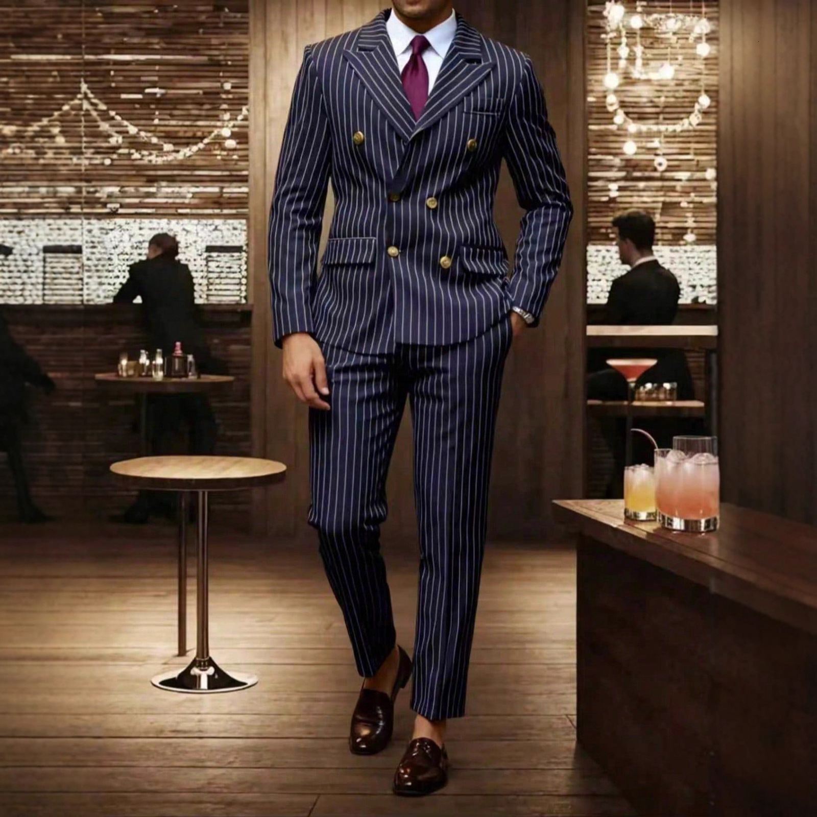 Mens Suits Blazers Man Casual Suit Blazer Autumn Turndown Collar Jacket Men Business Striped Print Coat Fashion Single Breasted Button Outerwears 2307 - view 3
