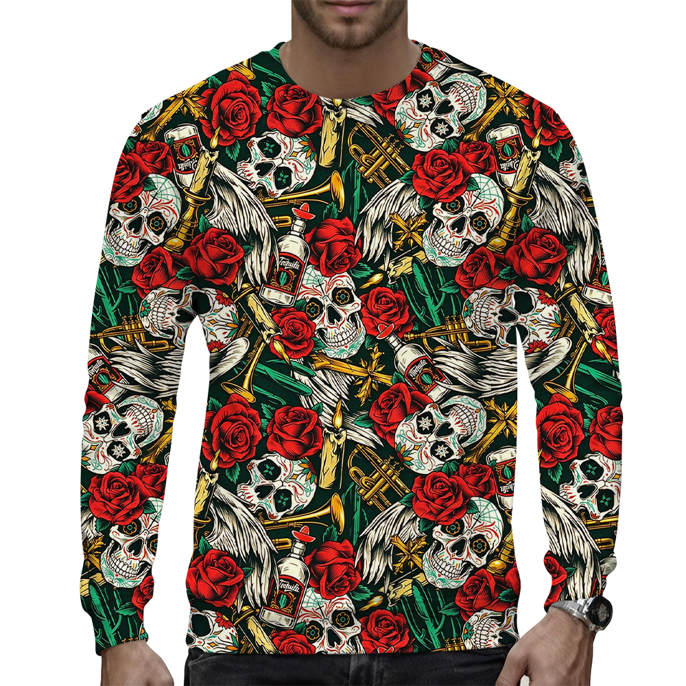Men's round neck sweater, personalized printed long-sleeved top without hat - view 9