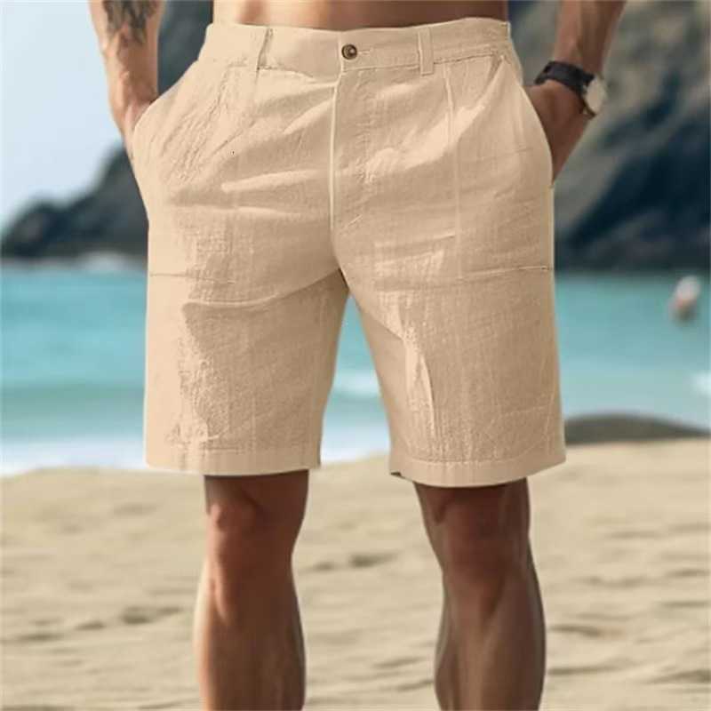 New men's cotton and linen summer solid color button beach daily outdoor breathable straight-leg casual shorts Z261013 - view 7