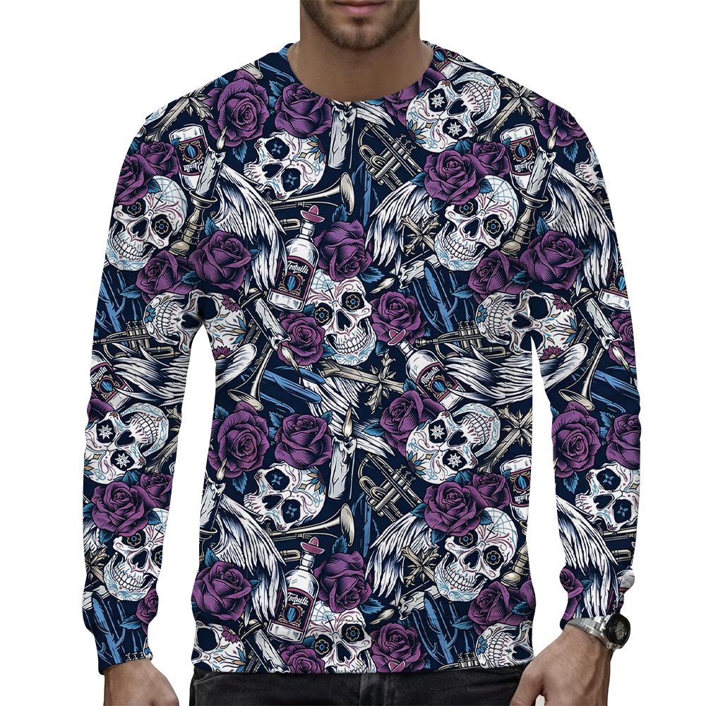 Men's round neck sweater, personalized printed long-sleeved top without hat - view 7