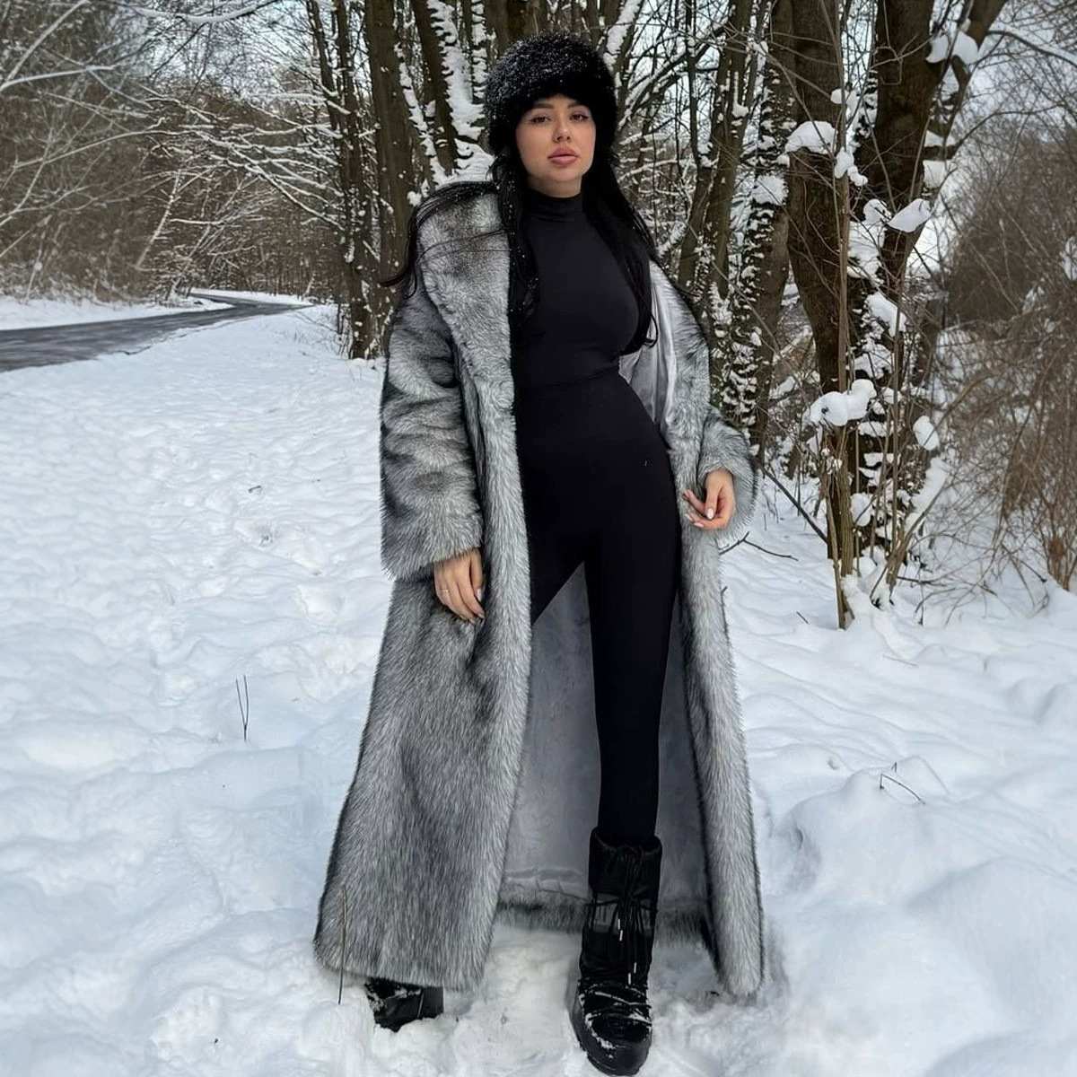 Winter Longer Faux Fur Warm Coat Long Sleeve Coat Fox Fur Faux Fur Coat womens Long Hooded Fur all-in-one Fur Coat S-XXXXXL 240919 - view 5