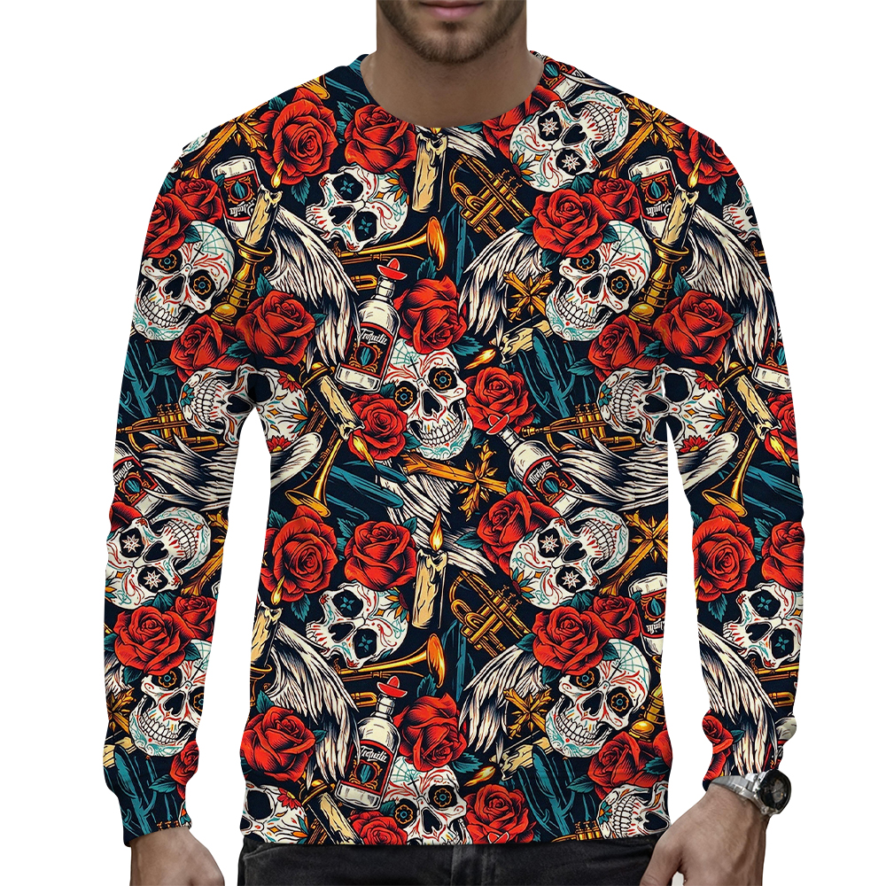 Men's round neck sweater, personalized printed long-sleeved top without hat - view 6