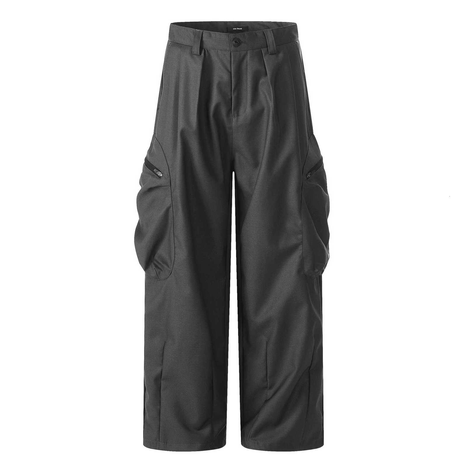Retro workwear pants for both men and women, washed and aged with large pockets, loose and casual, wide-leg floor-length straight-leg pants J261013 - view 4