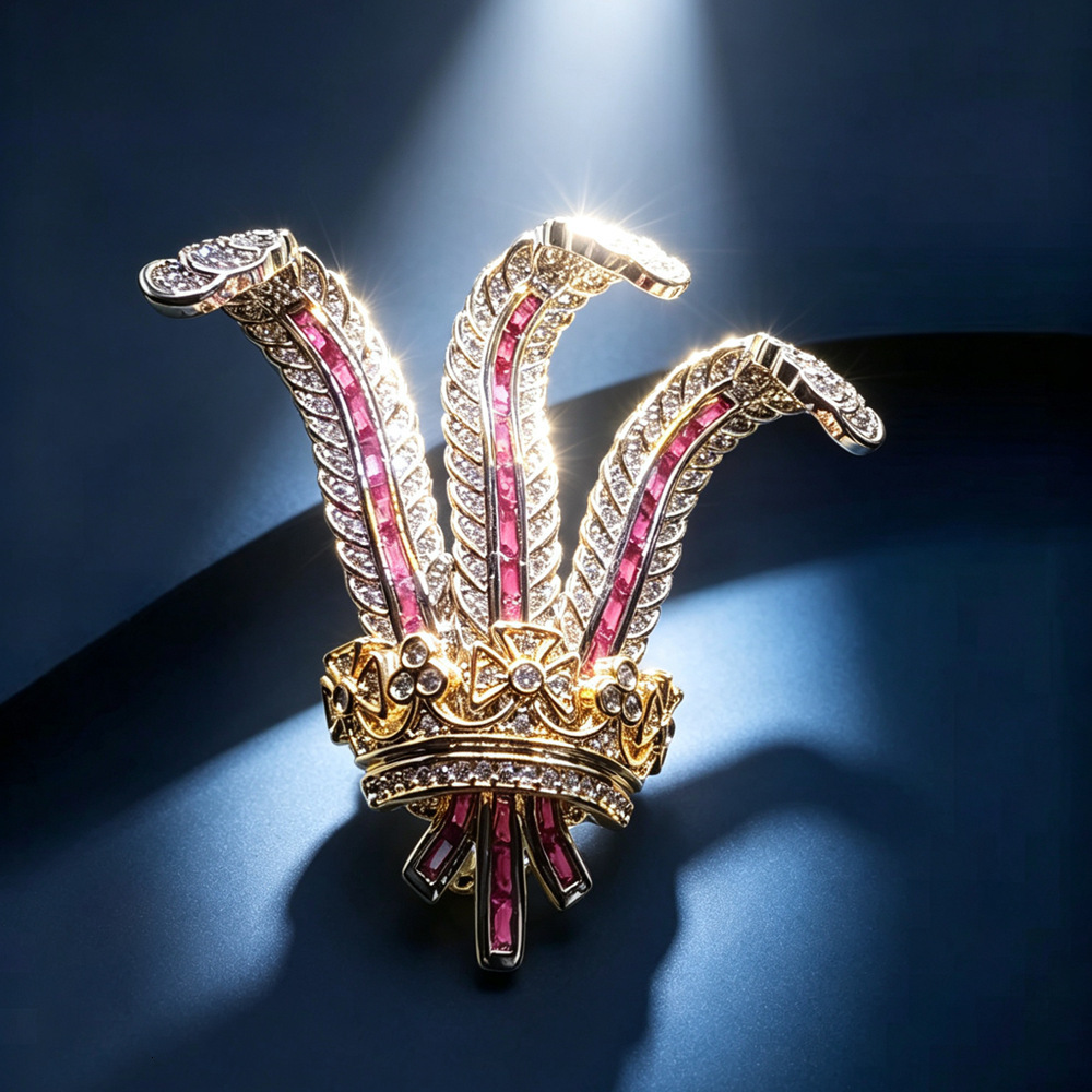 Vintage jewelry iris flower brooch high-end design duchess-style feather and crystal crown brooch accessory gift250122 - view 8