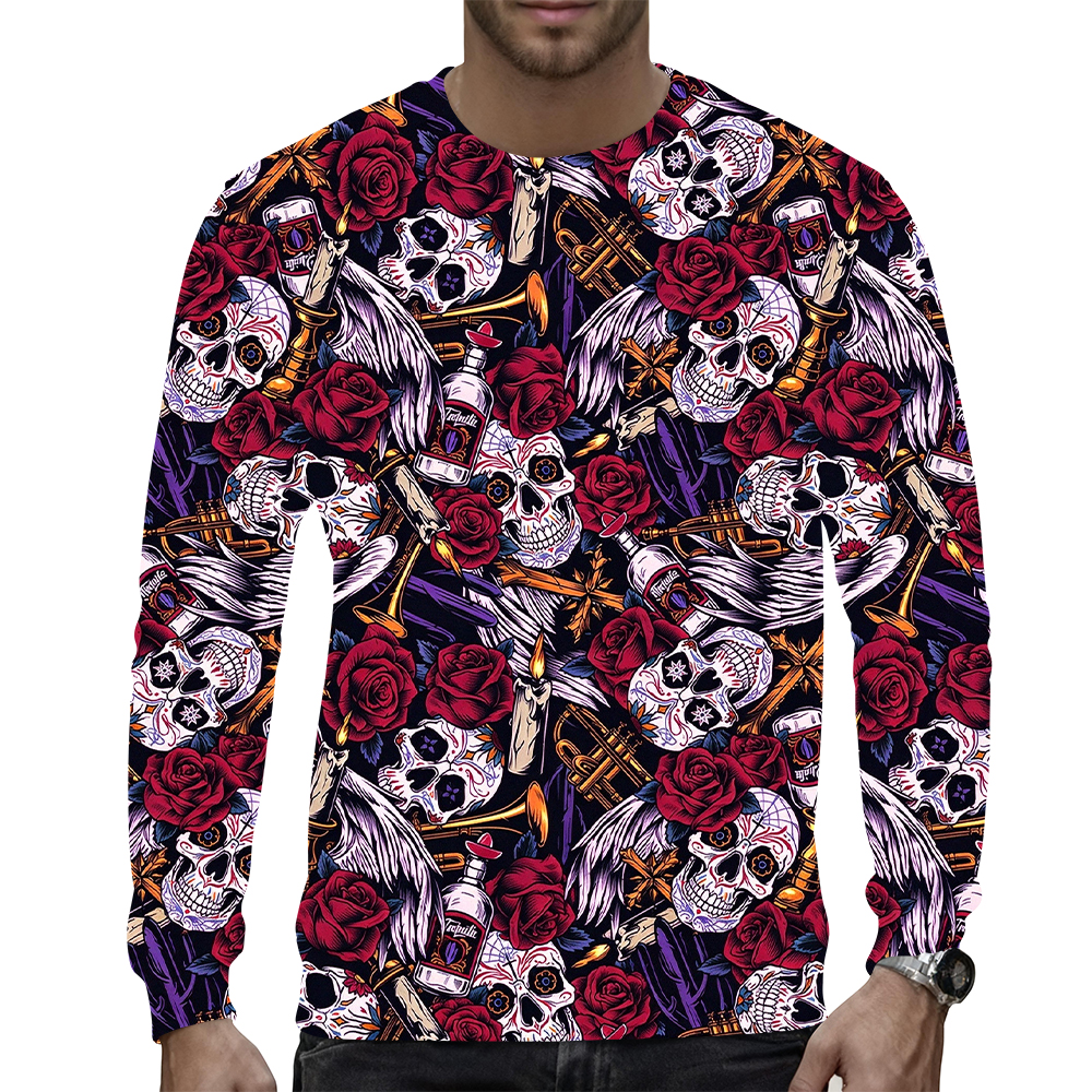 Men's round neck sweater, personalized printed long-sleeved top without hat - view 3