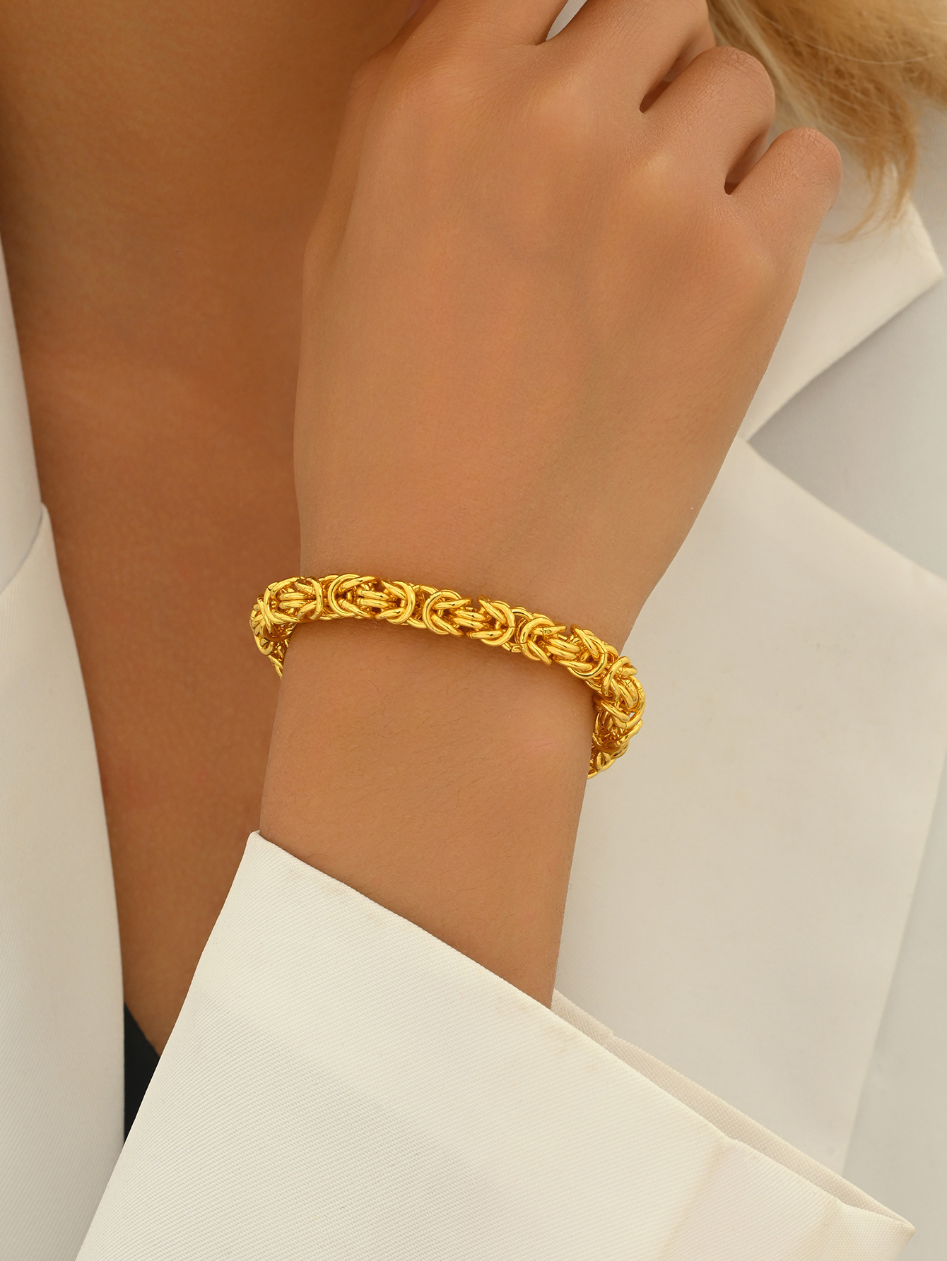 Metal Style Handwoven Bold Unisex Wide Dragon Bone Chain Interlocking Personality Bracelet251028 - view 9