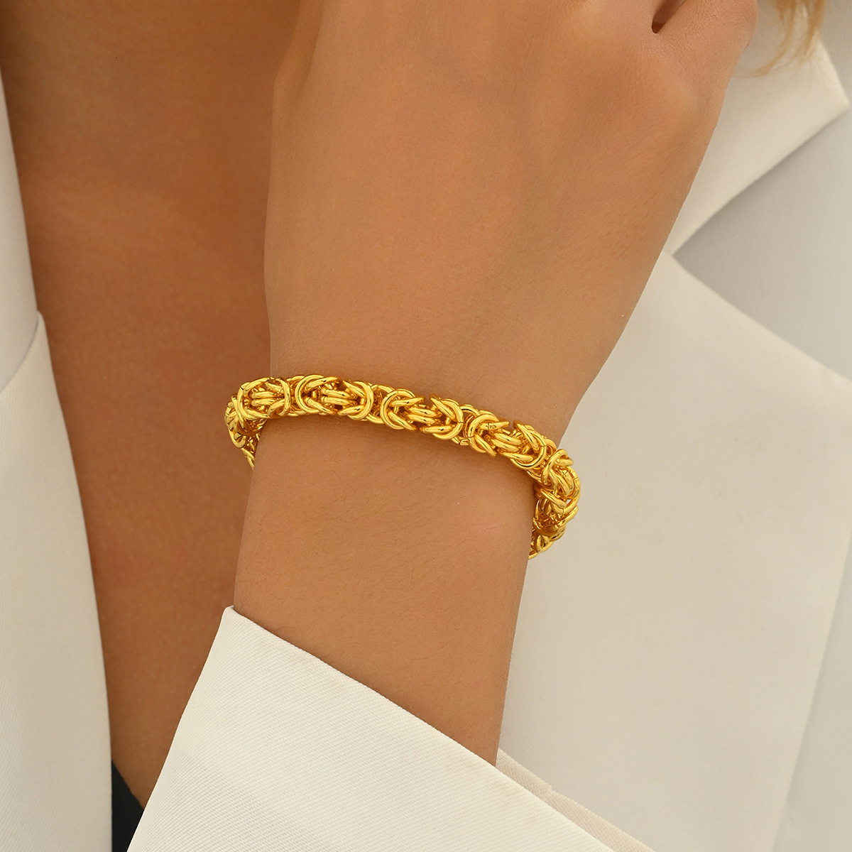 Metal Style Handwoven Bold Unisex Wide Dragon Bone Chain Interlocking Personality Bracelet251028 - view 4