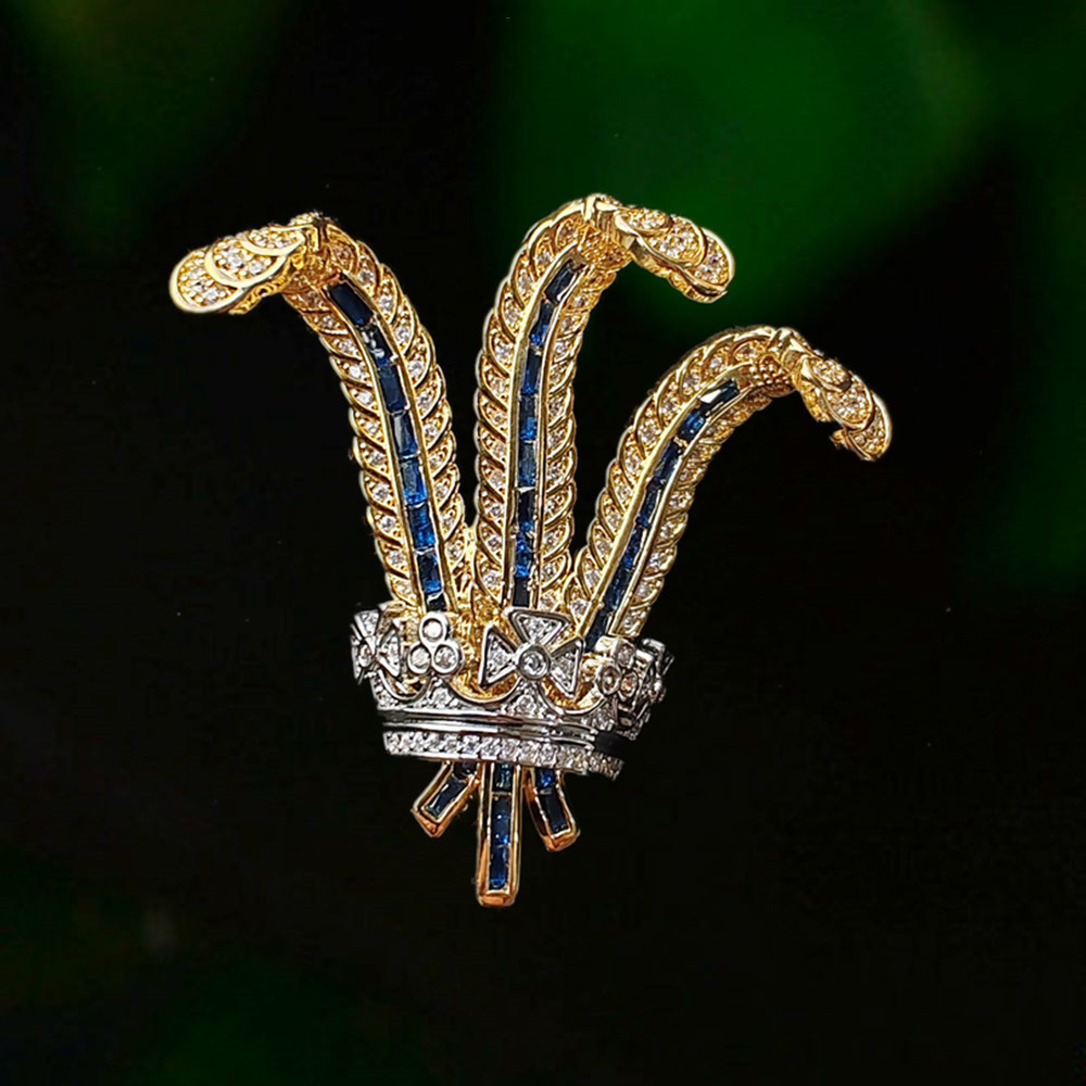 Vintage jewelry iris flower brooch high-end design duchess-style feather and crystal crown brooch accessory gift250122 - view 5