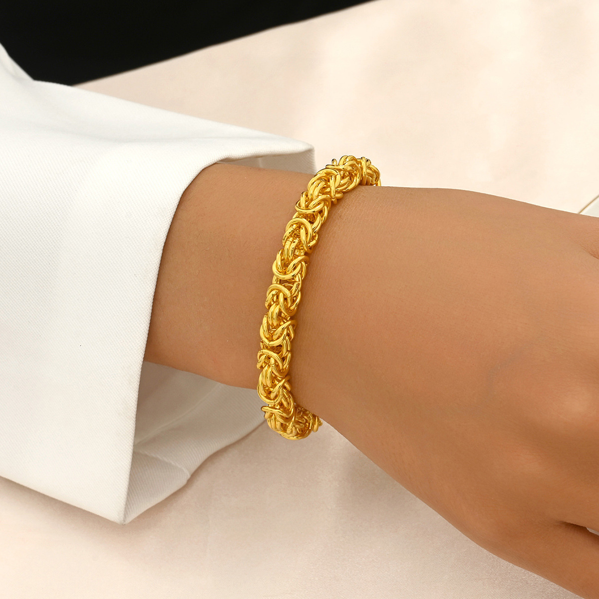 Metal Style Handwoven Bold Unisex Wide Dragon Bone Chain Interlocking Personality Bracelet251028 - view 8