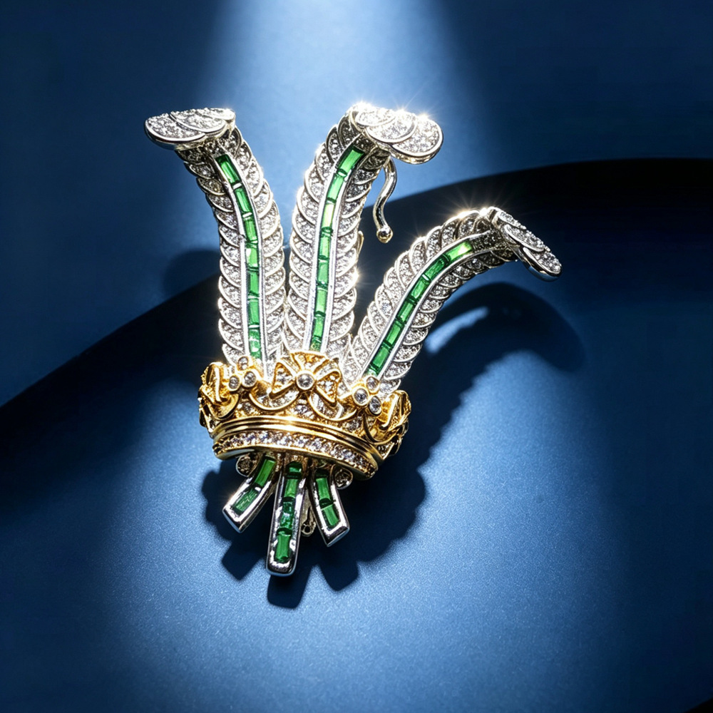 Vintage jewelry iris flower brooch high-end design duchess-style feather and crystal crown brooch accessory gift250122 - view 9