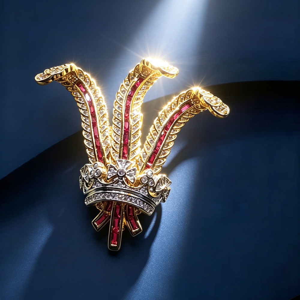 Vintage jewelry iris flower brooch high-end design duchess-style feather and crystal crown brooch accessory gift250122 - view 7