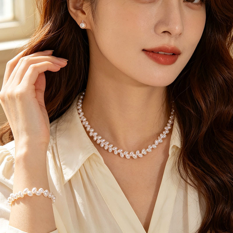 Dainashi 925 Sterling Silver Natural Freshwater Pearl Fine Jewelry for Women Elegant Earrings and Necklace and Bracelet Set 260909 - view 4