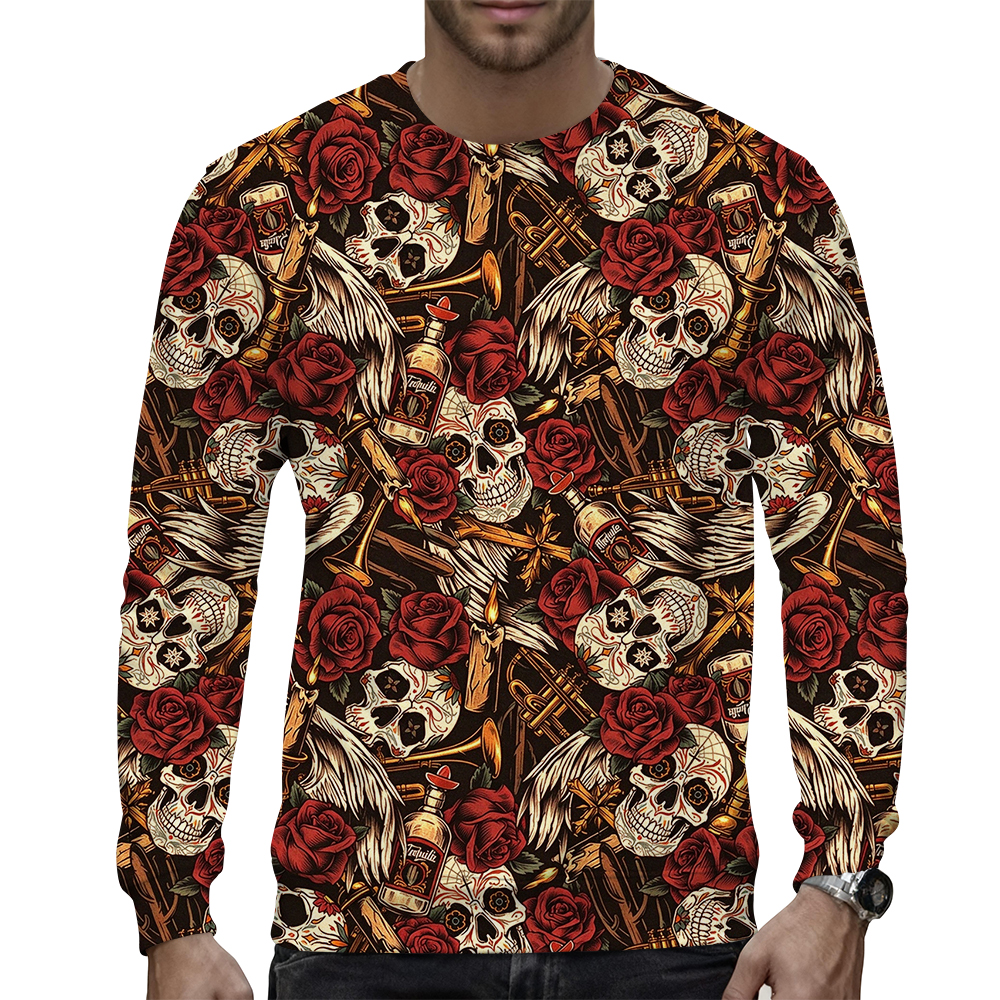Men's round neck sweater, personalized printed long-sleeved top without hat - view 4
