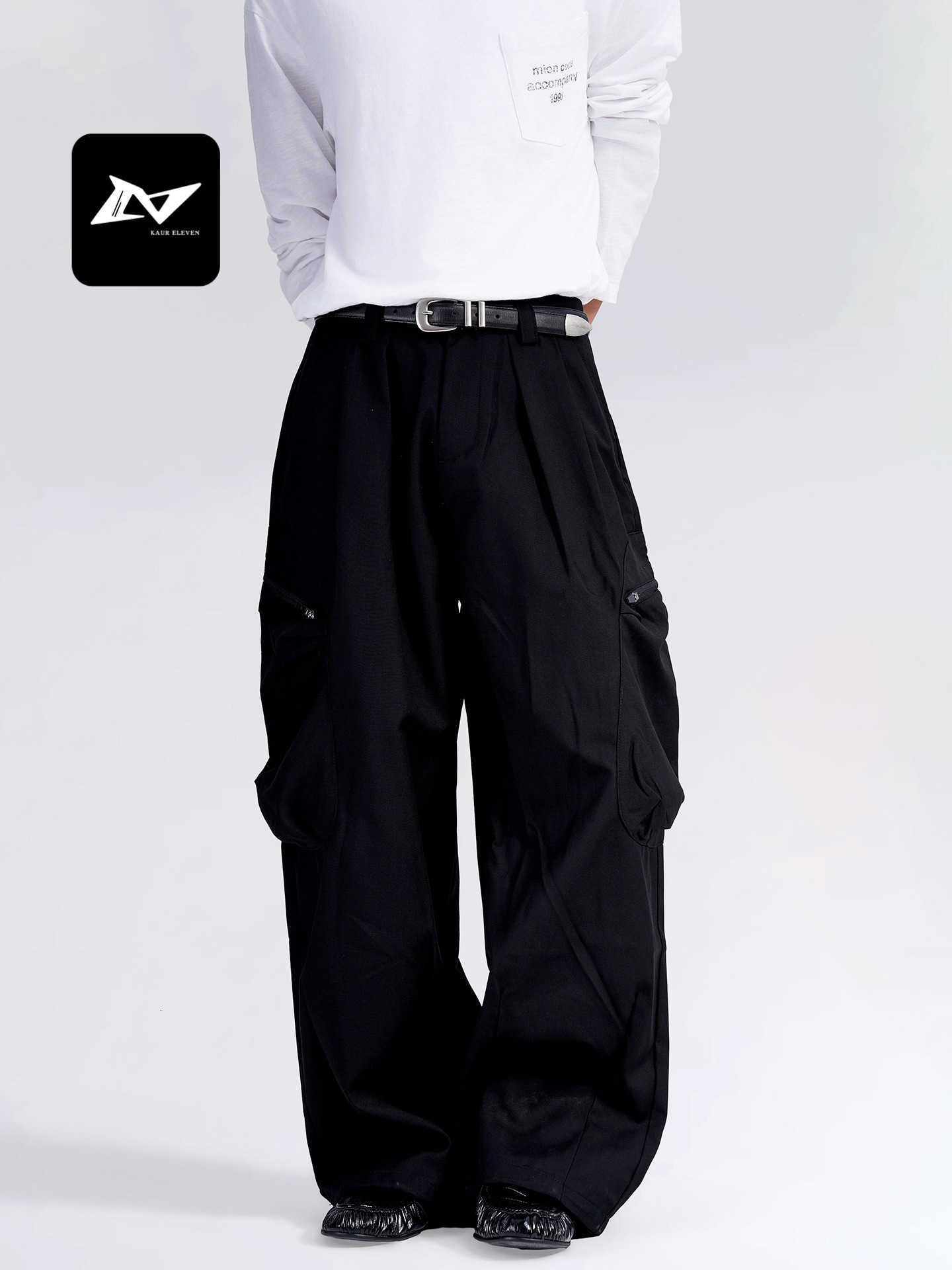 Retro workwear pants for both men and women, washed and aged with large pockets, loose and casual, wide-leg floor-length straight-leg pants J261013 - view 5