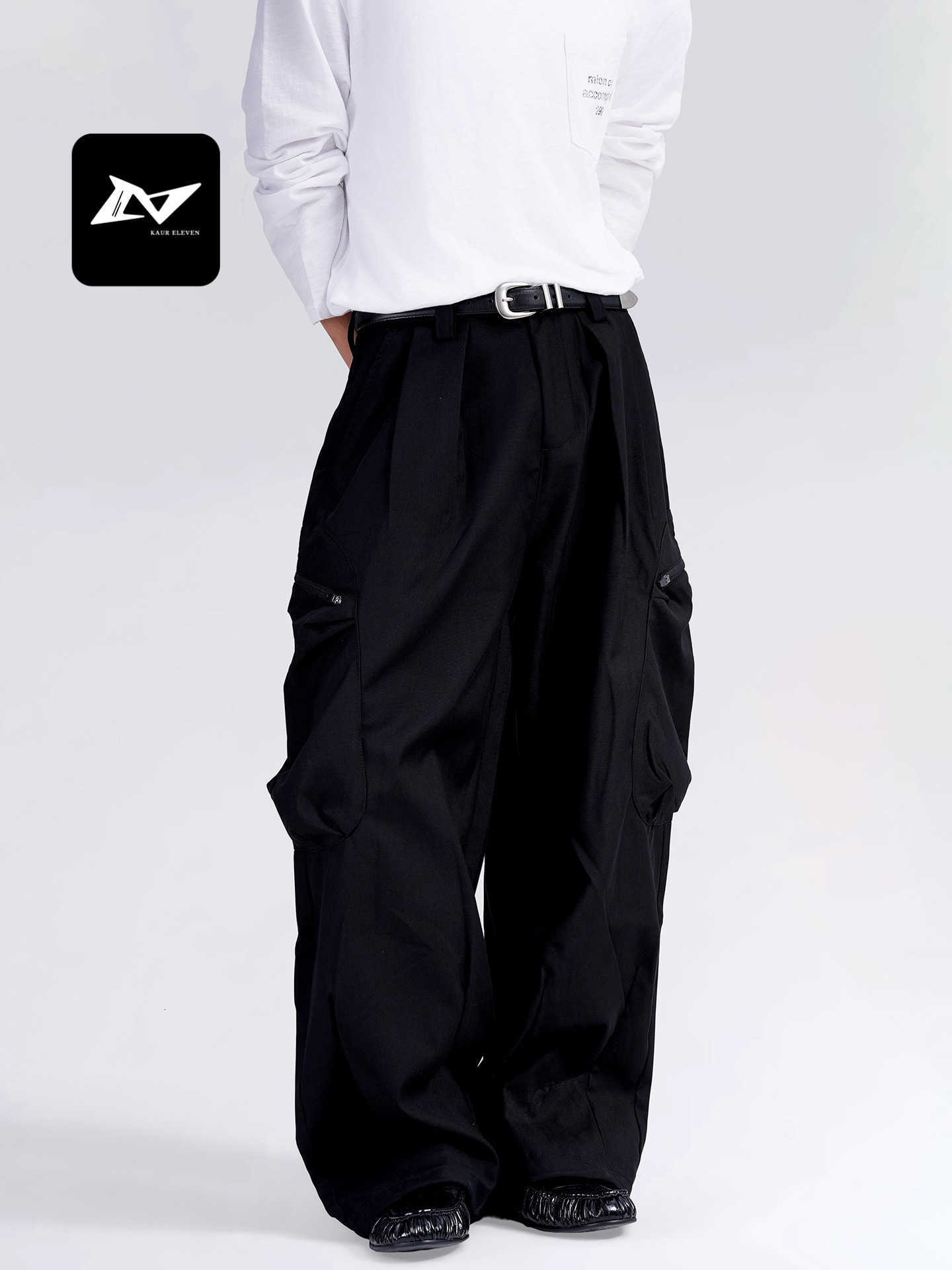 Retro workwear pants for both men and women, washed and aged with large pockets, loose and casual, wide-leg floor-length straight-leg pants J261013 - view 6