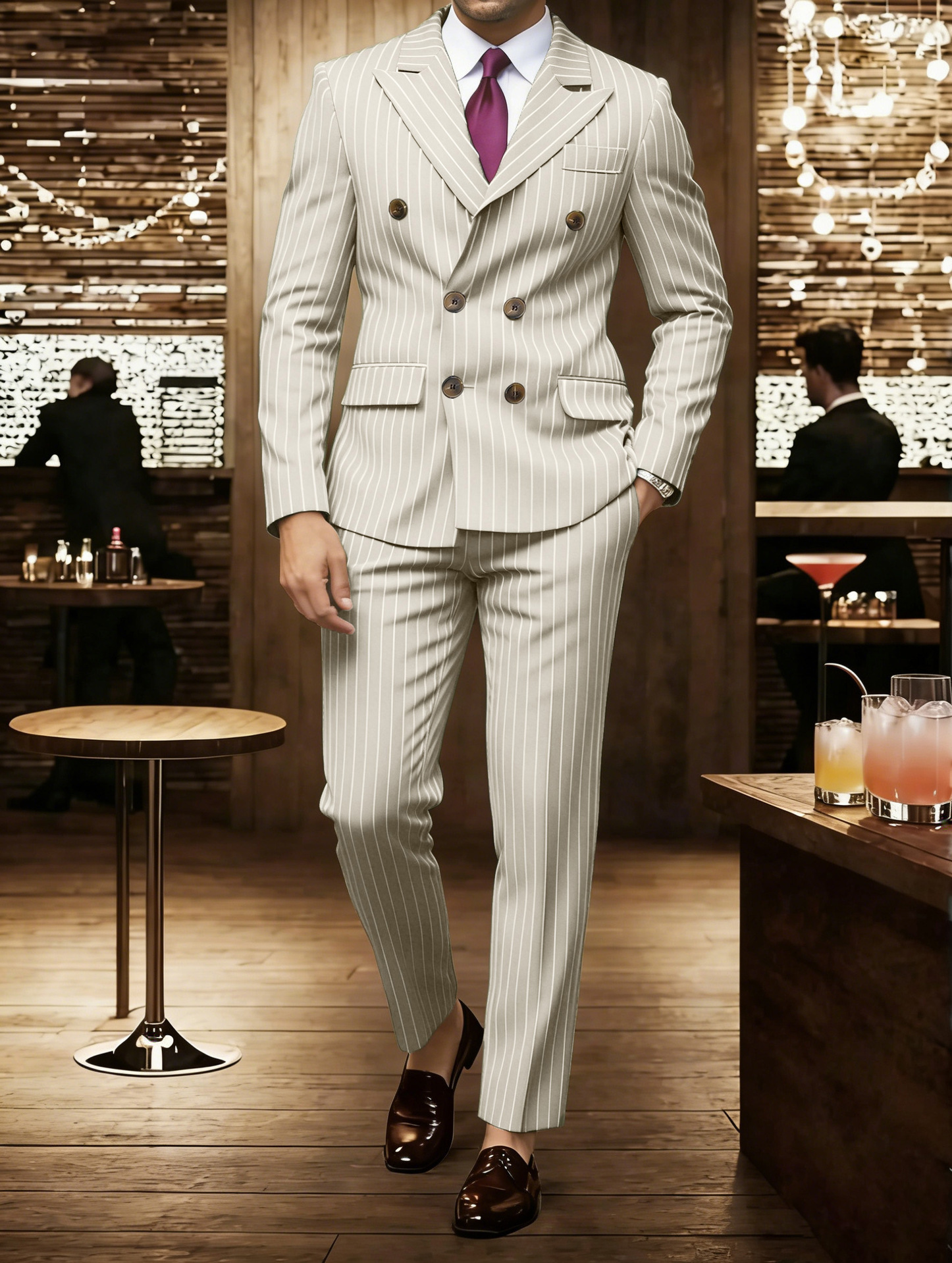 Mens Suits Blazers Man Casual Suit Blazer Autumn Turndown Collar Jacket Men Business Striped Print Coat Fashion Single Breasted Button Outerwears 2307 - view 6