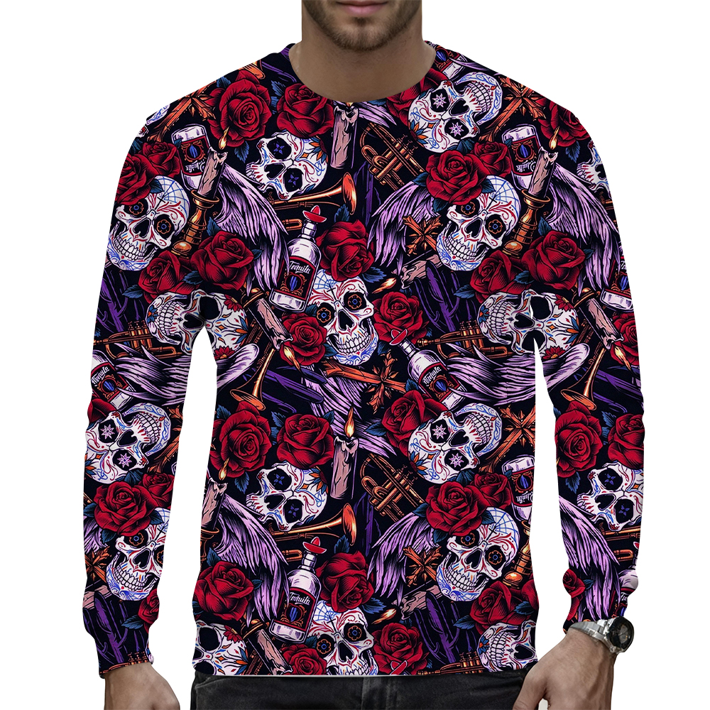 Men's round neck sweater, personalized printed long-sleeved top without hat - view 8