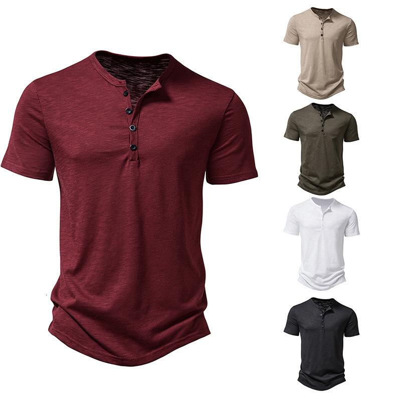 Summer Men Henley Collar Tshirts Button Slim Casual Male Solid Color Short Sleeve Men Sports Tshirt Polo shirt Tops250828 - view 3