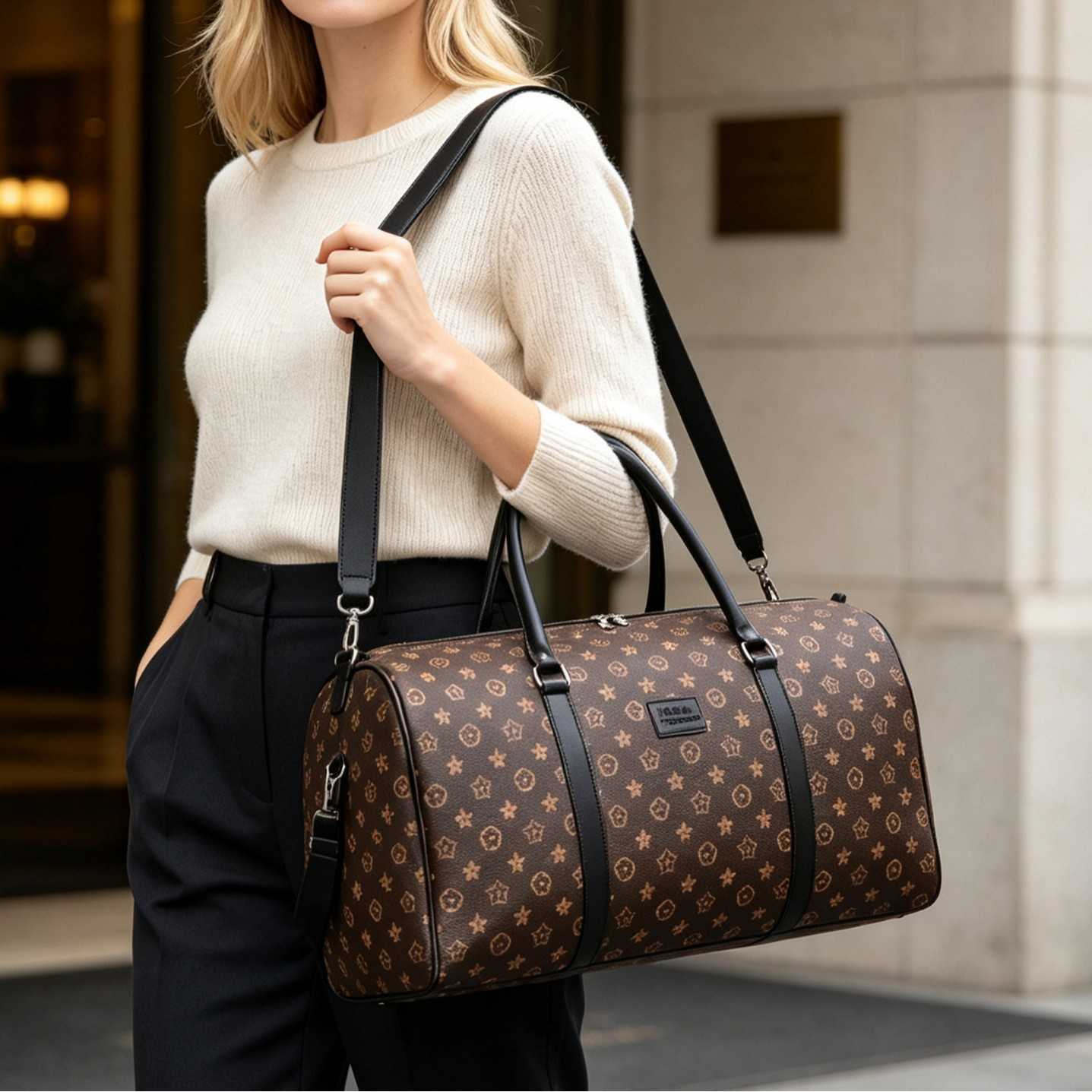 Reversible old-style short-distance travel bag, fashionable leather handbag for storage, travel bag with large capacity and separate compartments H261