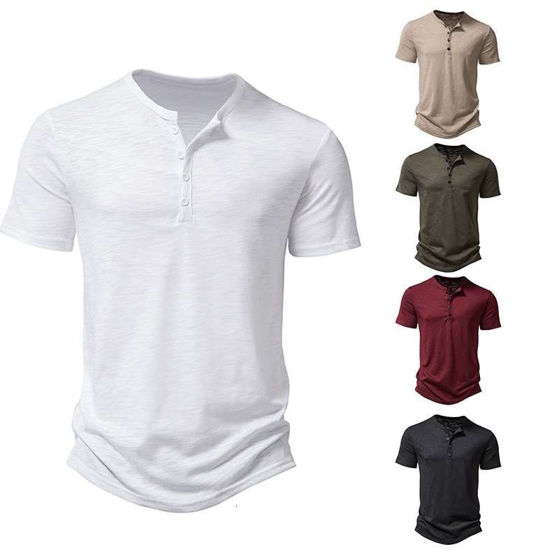 Summer Men Henley Collar Tshirts Button Slim Casual Male Solid Color Short Sleeve Men Sports Tshirt Polo shirt Tops250828 - view 4
