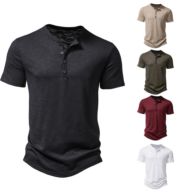 Summer Men Henley Collar Tshirts Button Slim Casual Male Solid Color Short Sleeve Men Sports Tshirt Polo shirt Tops250828 - view 5