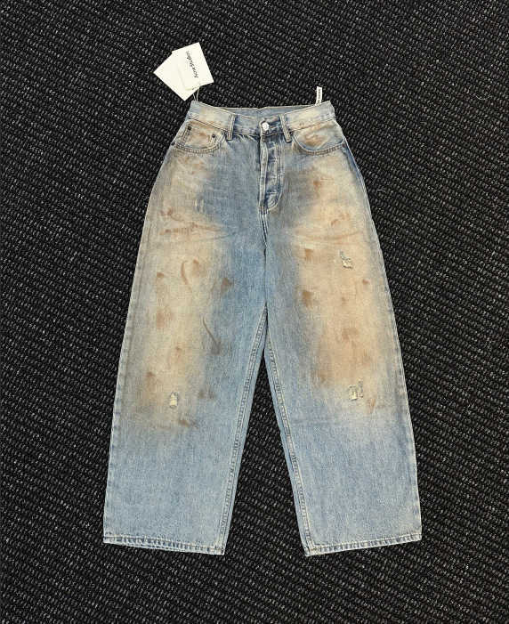 AC popular and powerful digital laser printing water-wash distressed denim Q261014