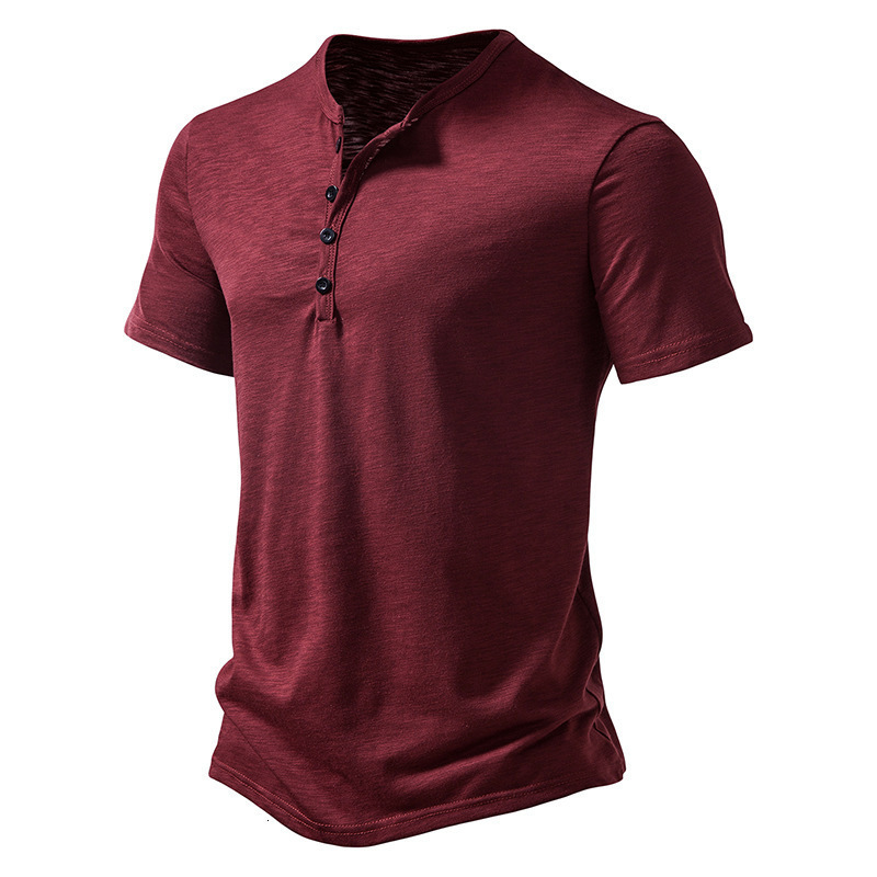 Summer Men Henley Collar Tshirts Button Slim Casual Male Solid Color Short Sleeve Men Sports Tshirt Polo shirt Tops250828 - view 9