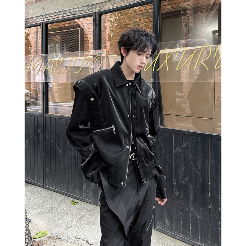 Trend Men Motorcycle Clothing Leather Jacket Short Lapel Pu Outerwear Korean Style Fashion Casual Street Coat 04afea 240725 - view 5