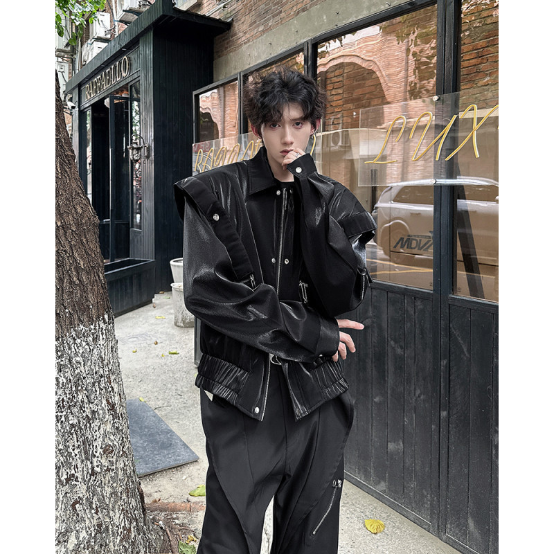 Trend Men Motorcycle Clothing Leather Jacket Short Lapel Pu Outerwear Korean Style Fashion Casual Street Coat 04afea 240725 - view 4