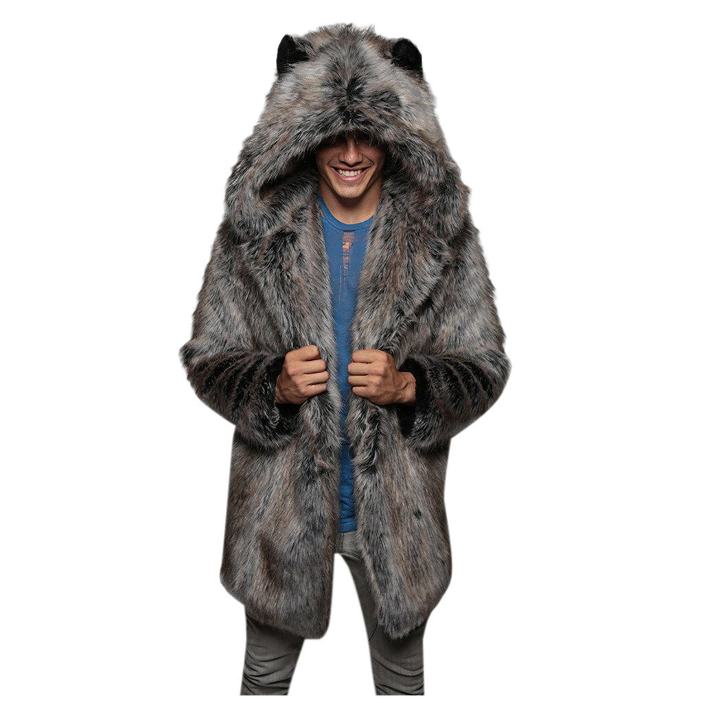 Selling Mens Thick Hooded Personality Winter MidLength Coat High Quality Faux Fur Coat 250916 - view 6