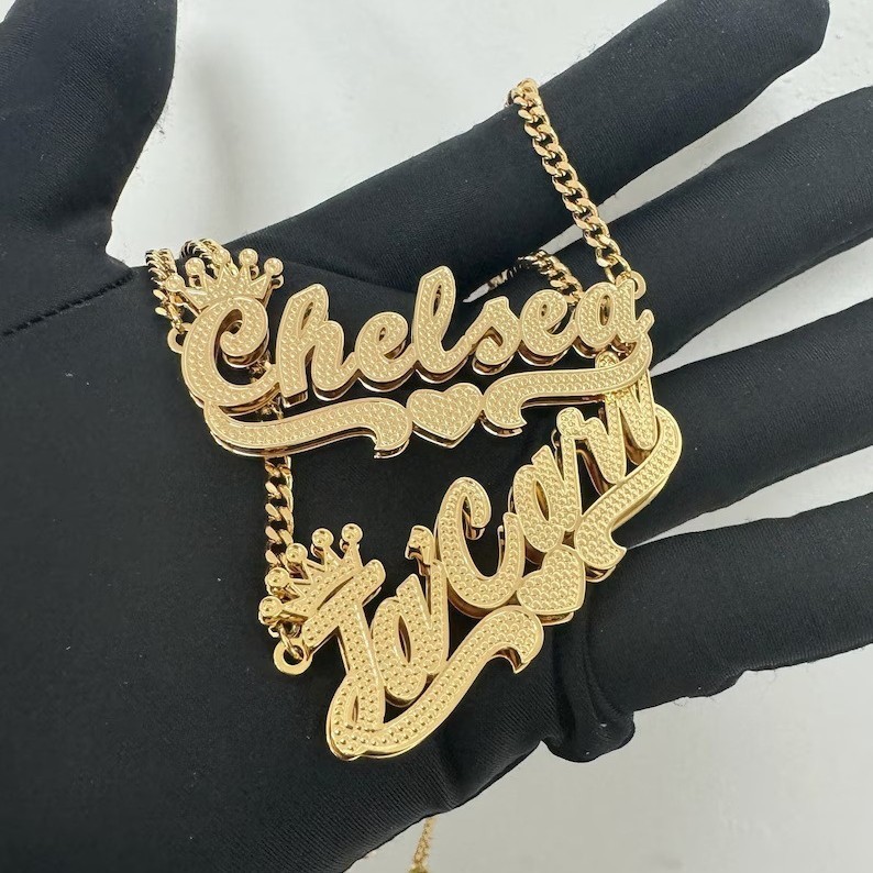 Customized Name Necklaces Double Layer Necklace Stainless Steel Chain For Women Personalized Hip Hop Pendant 241014