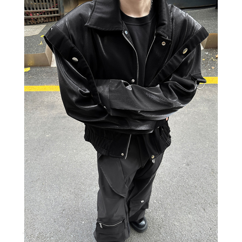 Trend Men Motorcycle Clothing Leather Jacket Short Lapel Pu Outerwear Korean Style Fashion Casual Street Coat 04afea 240725 - view 3
