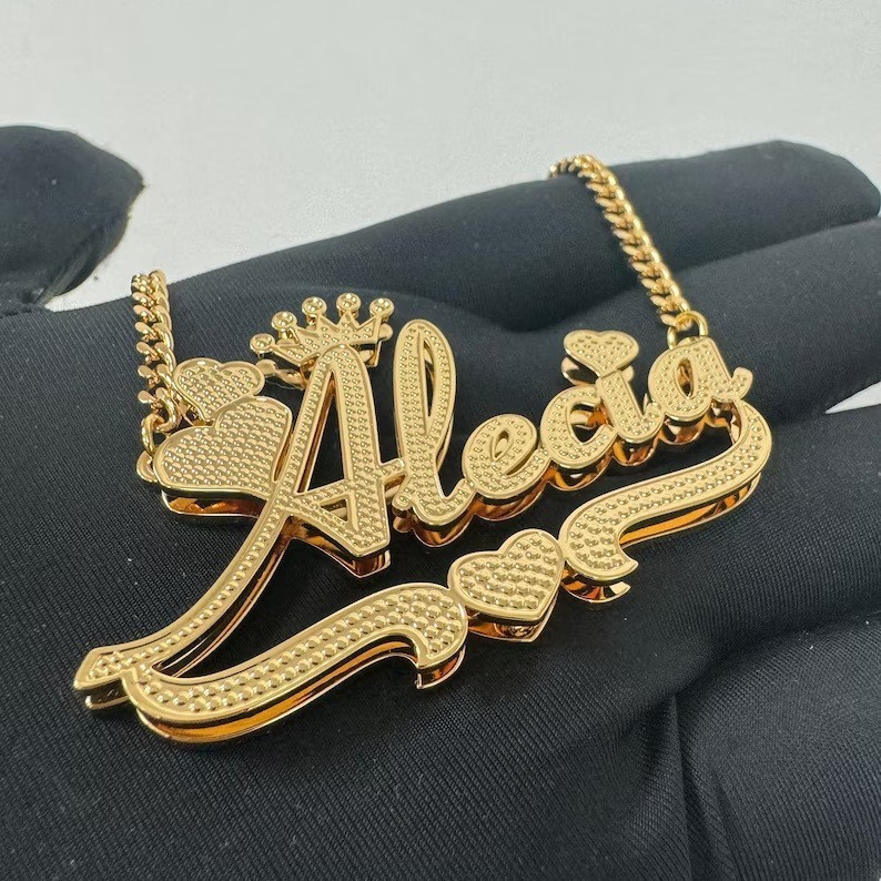 Customized Name Necklaces Double Layer Necklace Stainless Steel Chain For Women Personalized Hip Hop Pendant 241014 - view 4