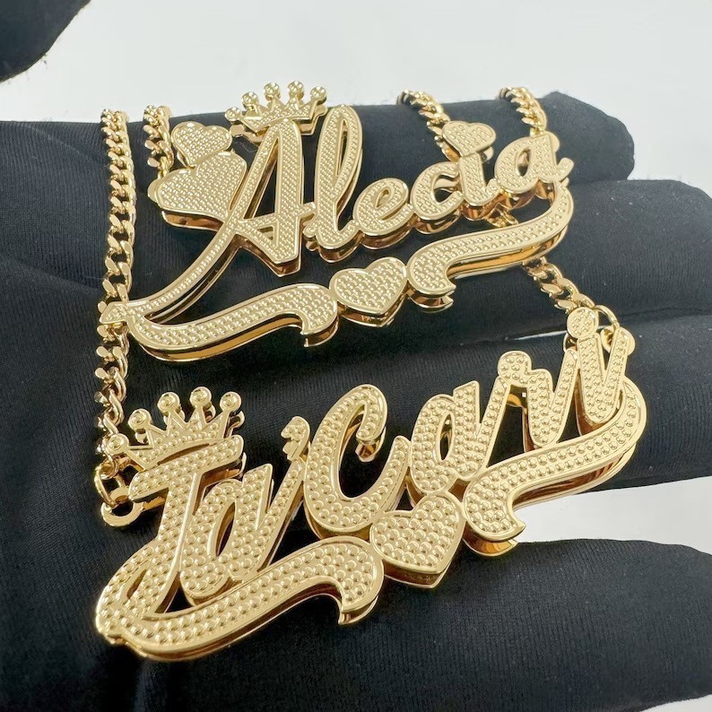 Customized Name Necklaces Double Layer Necklace Stainless Steel Chain For Women Personalized Hip Hop Pendant 241014 - view 5