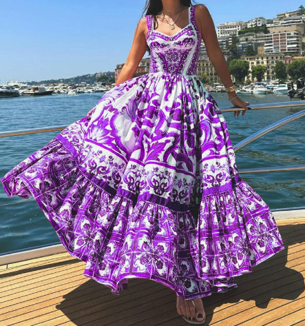 JAMERARY Summer Blue And White Porcelain Flower Printing Cotton Long Dress Women Straps Zipper Elastic Backless Midi Vestidos250222 - view 5