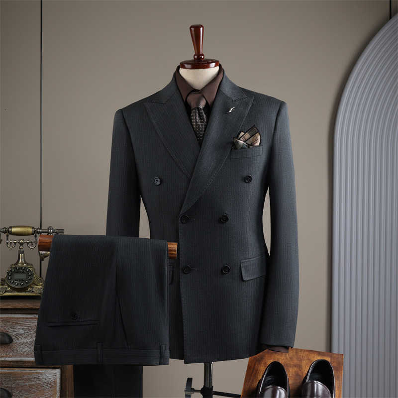 Black Men's Three Breasted Suits 2-piece Set Satin Peaked Lapel Blazer+Satin-trimmed Pants Formal Wedding Evening Party OutfitT260903 - view 5