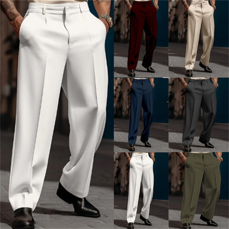 Men's formal slanted pocket straight-leg solid color comfortable breathable outdoor daily casual fashion trousers 260407 - view 3