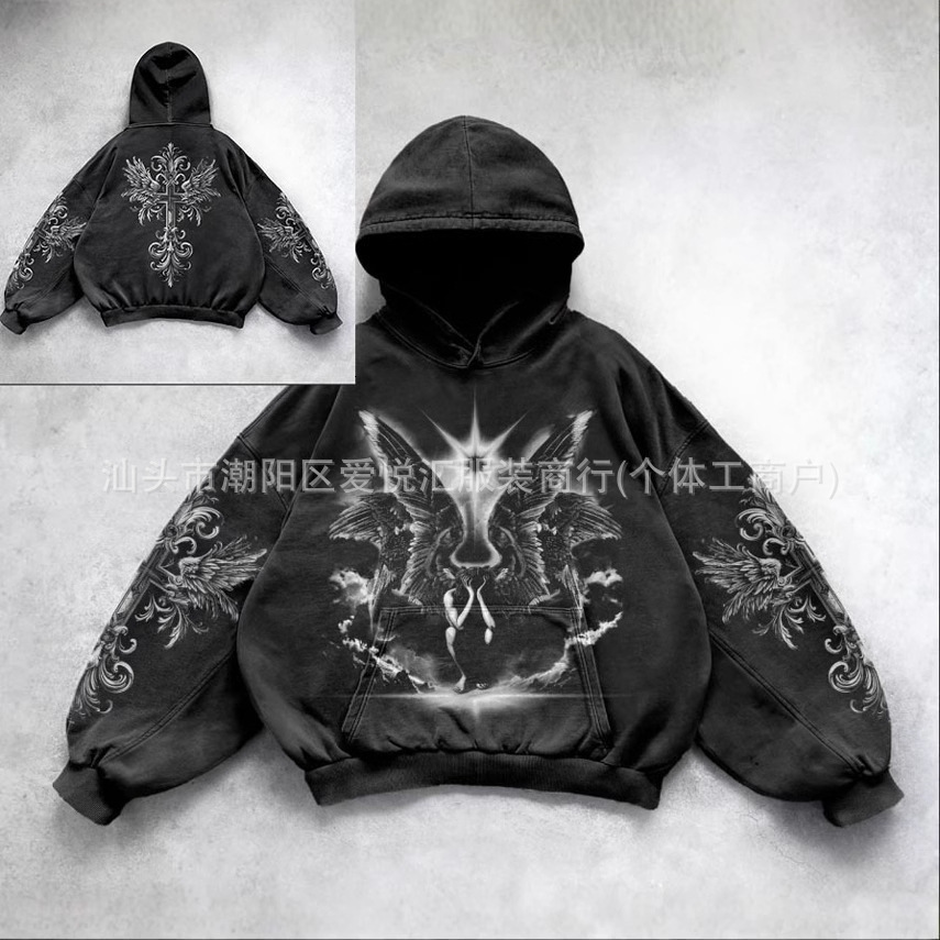 Americanstyle winged star print hoodie unisex versatile sweatshirt springautumn collection 251231