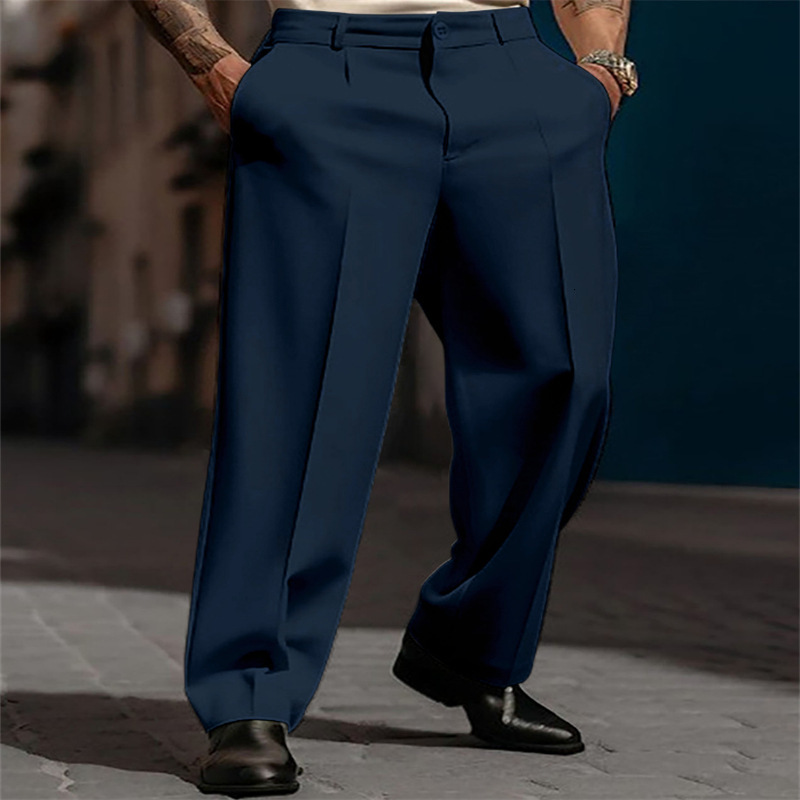 Men's formal slanted pocket straight-leg solid color comfortable breathable outdoor daily casual fashion trousers 260407 - view 4