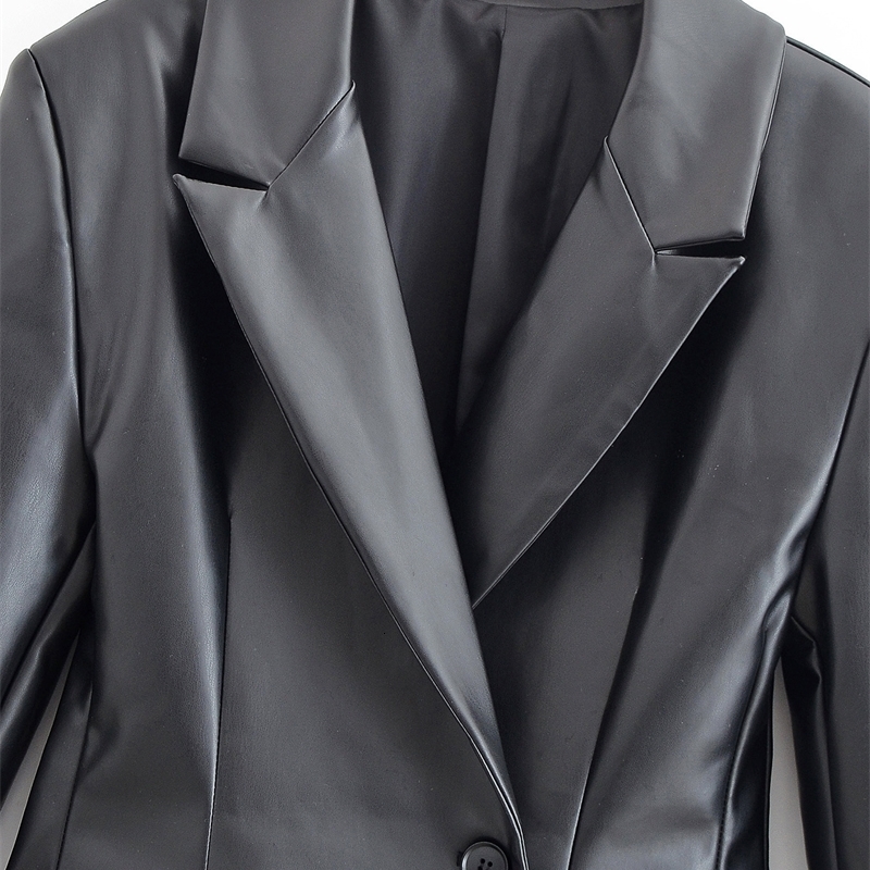 Free High Street Women's PU Faux Leather Blazer Sexy Notch Lapel Long Sleeve Single Button Slim Halter 210524 - view 5