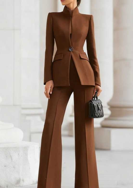 Elegant White Slim Womens Two Pieces Suit Set One Button Jacket Long Straight Pants Sets Office Banquet Wedding Female ClothingT260520 - view 9