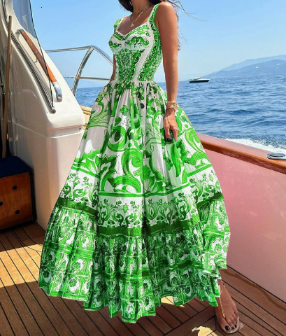JAMERARY Summer Blue And White Porcelain Flower Printing Cotton Long Dress Women Straps Zipper Elastic Backless Midi Vestidos250222 - view 4