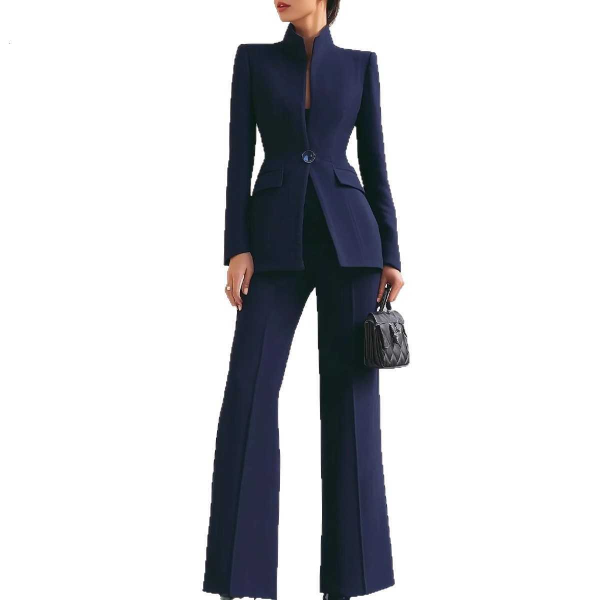 Elegant White Slim Womens Two Pieces Suit Set One Button Jacket Long Straight Pants Sets Office Banquet Wedding Female ClothingT260520 - view 6