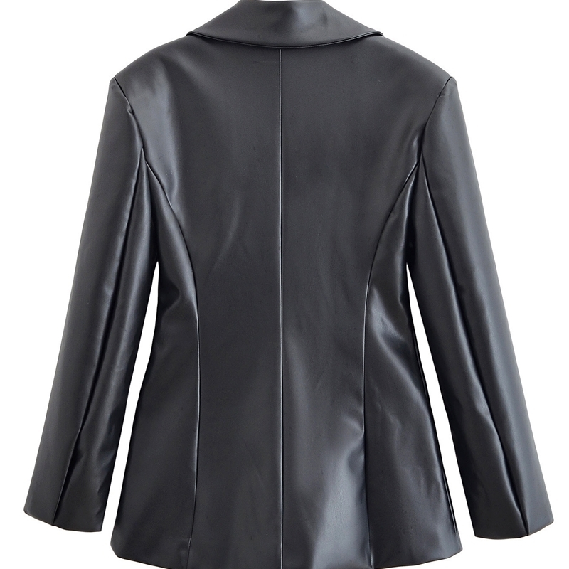 Free High Street Women's PU Faux Leather Blazer Sexy Notch Lapel Long Sleeve Single Button Slim Halter 210524 - view 8