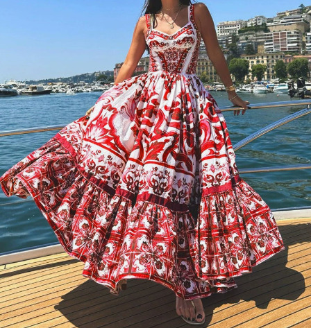 JAMERARY Summer Blue And White Porcelain Flower Printing Cotton Long Dress Women Straps Zipper Elastic Backless Midi Vestidos250222 - view 3