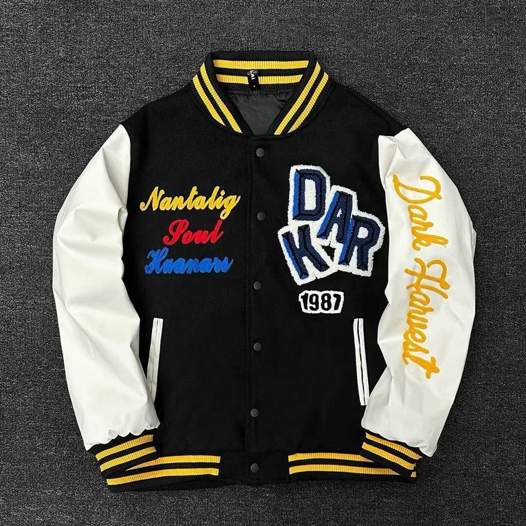 Varsity Jacket Men PU Embroidery Leather Sleeves Oversized Bomber Jackets Women Baseball Coats Streetwear Men Clothing N260905