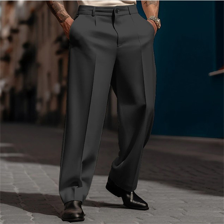 Men's formal slanted pocket straight-leg solid color comfortable breathable outdoor daily casual fashion trousers 260407 - view 8