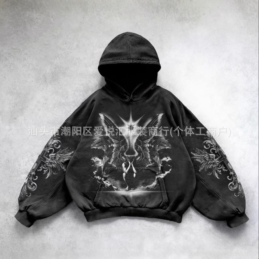 Americanstyle winged star print hoodie unisex versatile sweatshirt springautumn collection 251231 - view 6