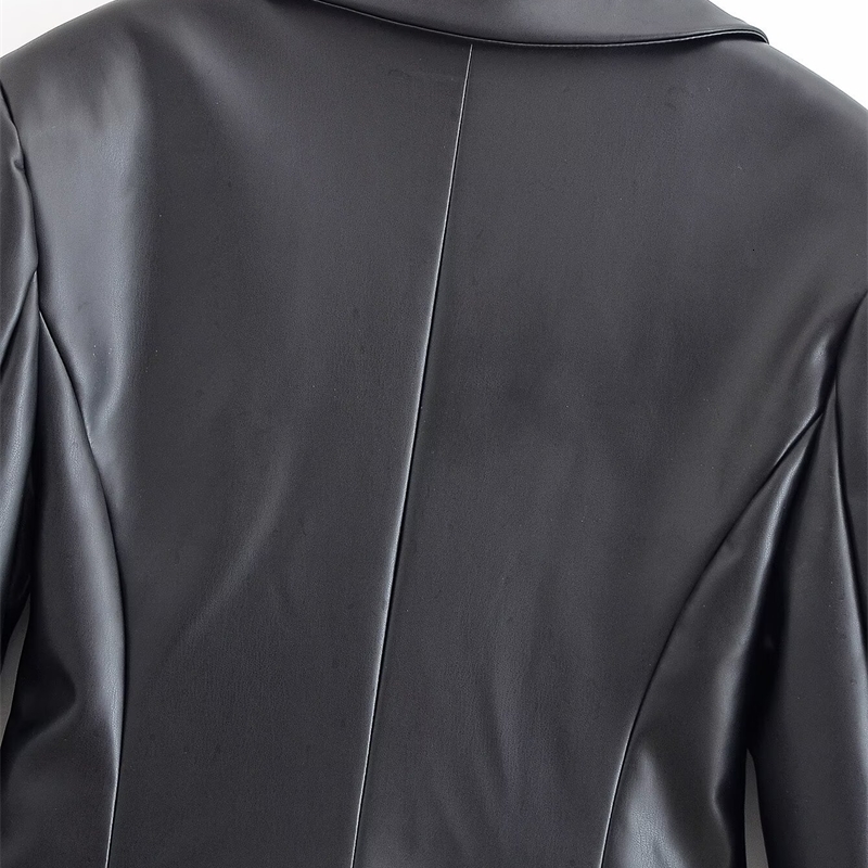 Free High Street Women's PU Faux Leather Blazer Sexy Notch Lapel Long Sleeve Single Button Slim Halter 210524 - view 9