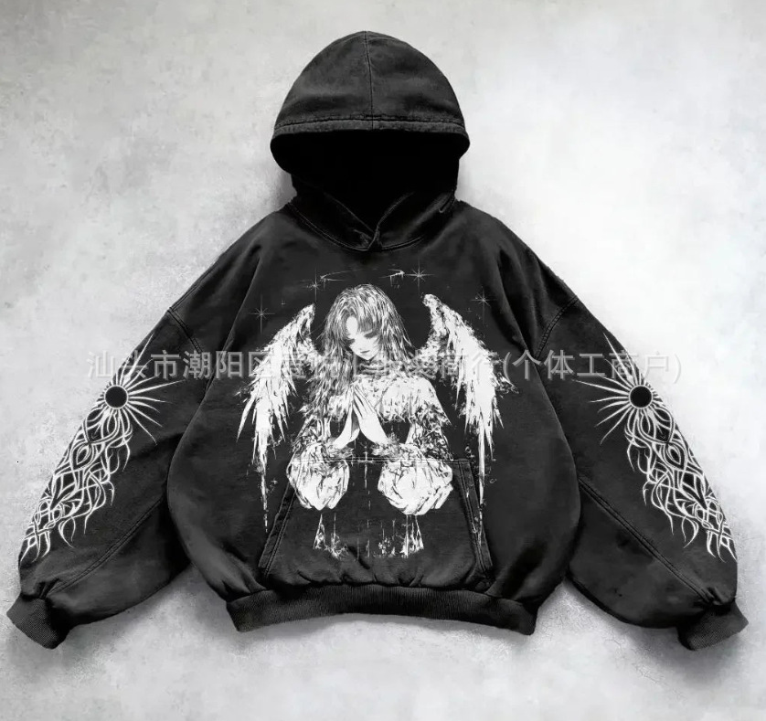 Americanstyle winged star print hoodie unisex versatile sweatshirt springautumn collection 251231 - view 8